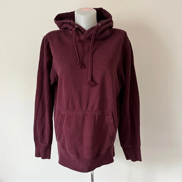 American Eagle AEO Super Soft Slub Hoodie T-Shirt Burgundy Comfy Sweatshirt Sz S - Picture 2 of 16